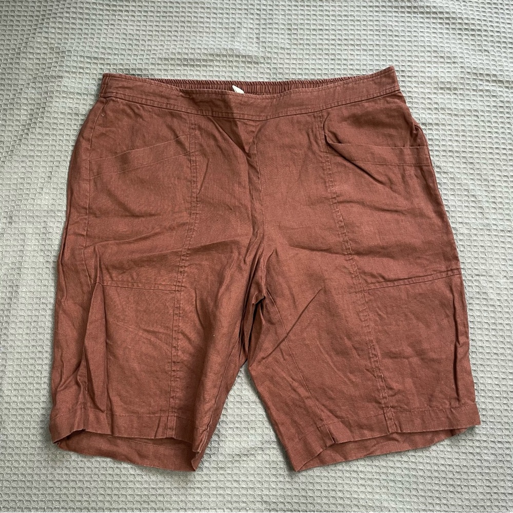 Eileen Fisher 100% Organic Linen Bermuda Shorts Medium Womens Rust Brown